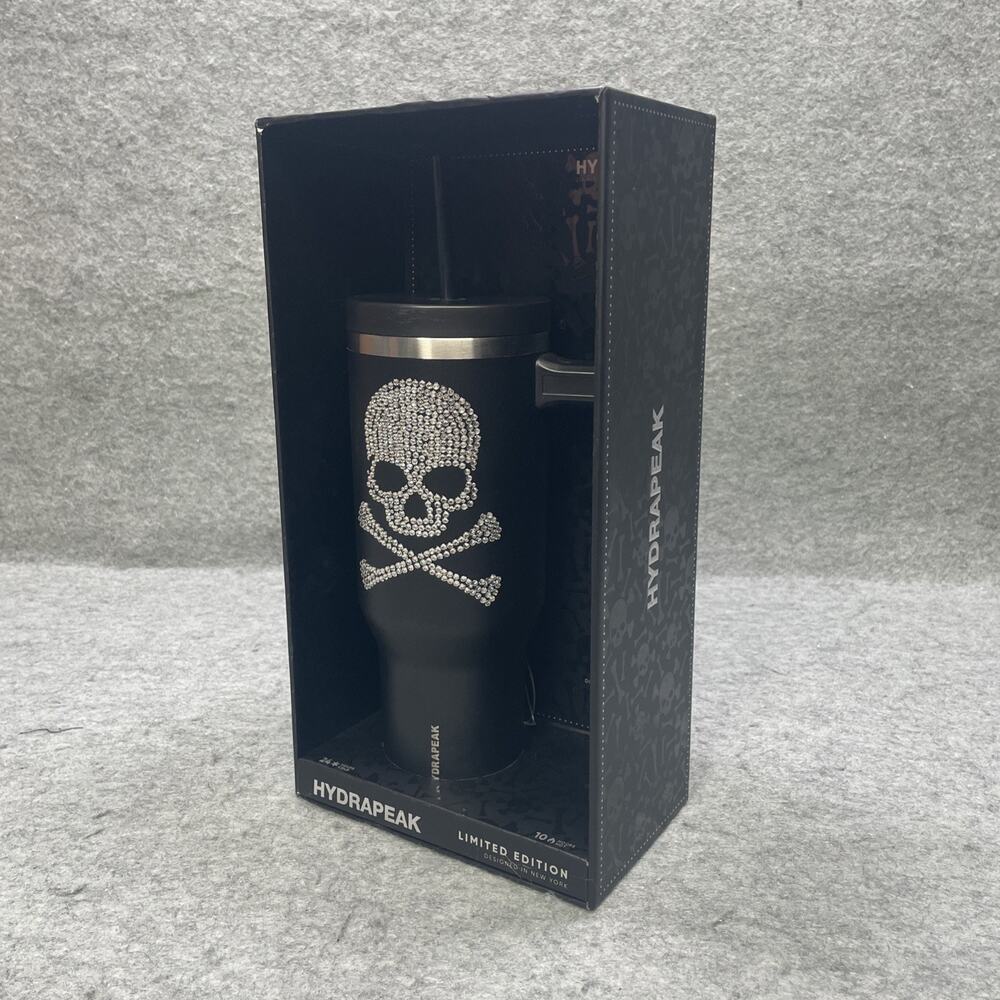NOB Hydrapeak 40oz Skull Rhinestone Tumbler Black Handle Straw Limited Edition